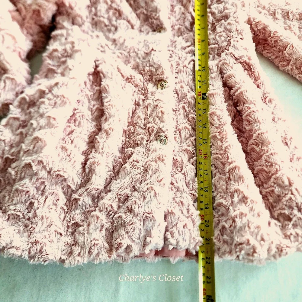 Juicy Couture Kids Pink Rosette Peplum Babydoll Faux Fur Logo Plate Coat Sz.‎ 6